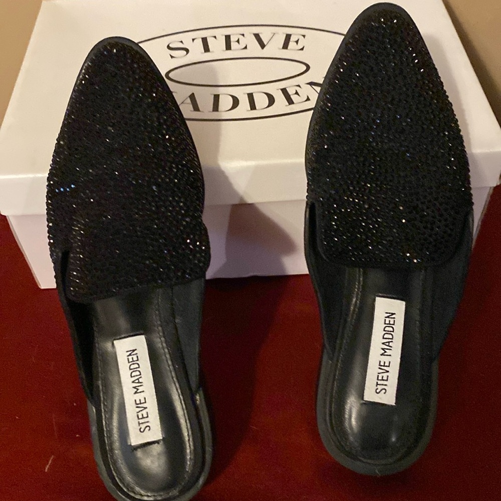 Steve Madden, black sequin slip on mule